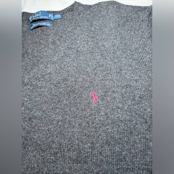 Polo Ralph Lauren men’s size XXL sweater 100% lambswool gray logo pullover Vneck - Picture 2 of 9